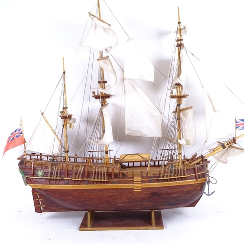 259 - A handmade model of a 19th century Merchant ship, on stand, length 75cm, height 70cm