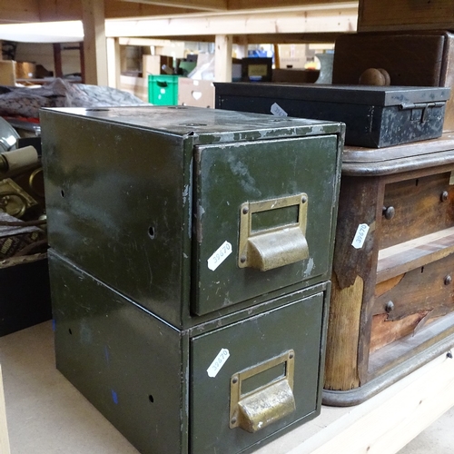 297 - Various boxes and containers, including watch maker's table-top chest of drawers, military tin box, ... 