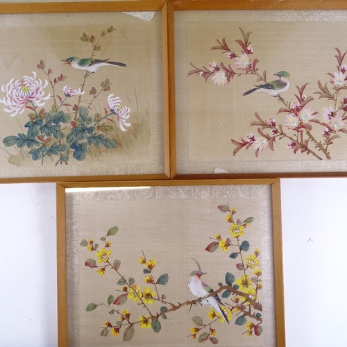 334 - 7 Chinese watercolours on silk, ornithological studies, framed