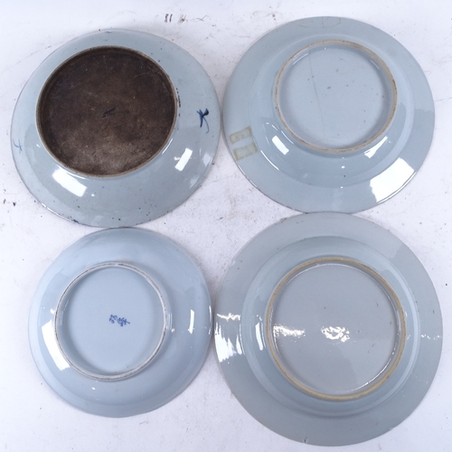 342 - Various Oriental porcelain blue and white plates, some with character marks on bases