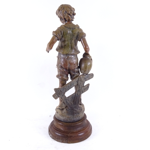 347 - After Moreau, painted spelter sculpture, Badinage, signed, on turned wood plinth, overall height 48c... 