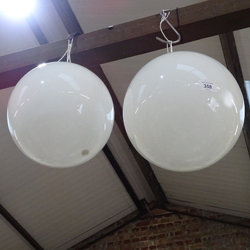 358 - A Vintage pair of milk glass ceiling light shades, diameter 24cm