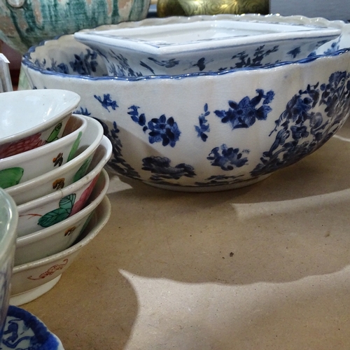 360 - Various ceramics, including Ironstone jelly mould, Indian tea caddy, Oriental bowls etc