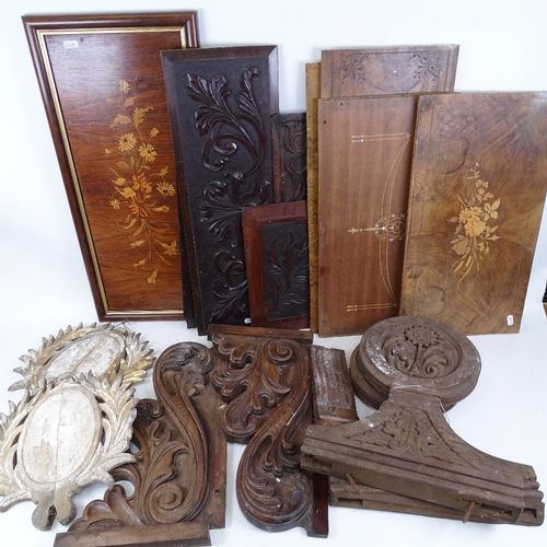 388 - A large quantity of Antique carved wood wall panels, plaques, wall mounts etc (boxful)