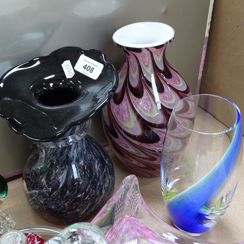 408 - Various Art glass, including green glass narrow-neck vase, large swan bowl etc