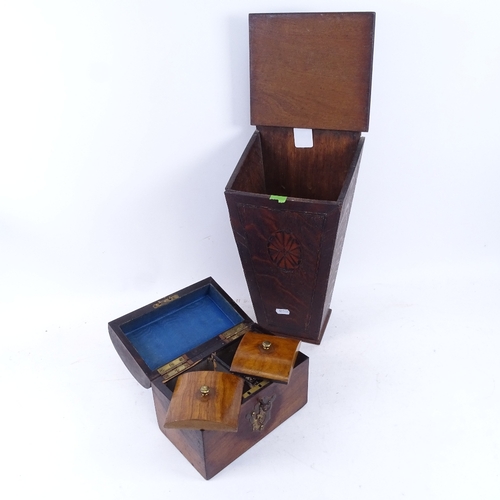 415 - A 19th century oak wall-hanging candle box, and a walnut dome-top tea caddy, largest height 47cm (2)