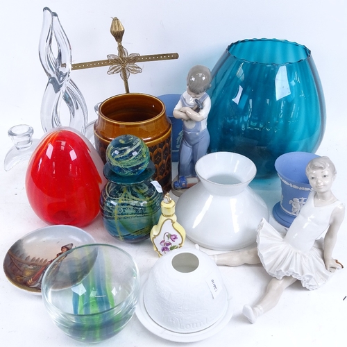 427 - Various ceramics and glass, including Lladro boy, French glass candleholder, Mdina Art glass bottle ... 