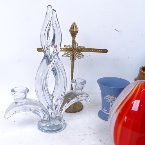 427 - Various ceramics and glass, including Lladro boy, French glass candleholder, Mdina Art glass bottle ... 