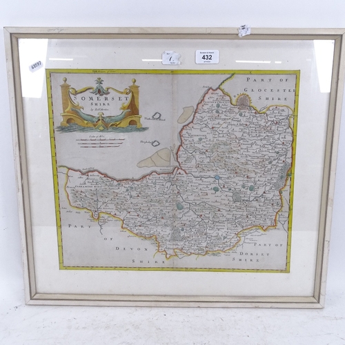 432 - A map of Somersetshire by Robert Morden, and an Edwardian mahogany 30-hour mantel clock (2)