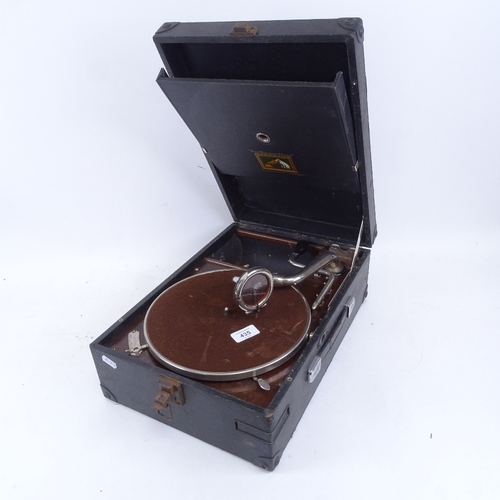 435 - A Vintage HMV portable gramophone with crank, case length 42cm