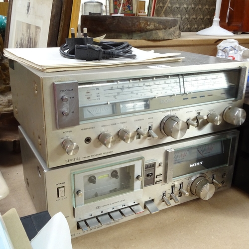 449 - A Vintage Sony 2-section stacking Hi-Fi system, comprising STR-313LFM-AM programme receiver and TC-U... 