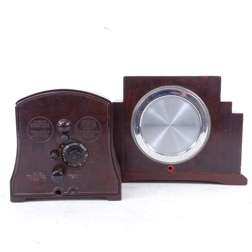 458 - A Vintage Smiths Sectric Bakelite-cased alarm clock, and an Art Deco Ferranti mahogany-cased mantel ... 