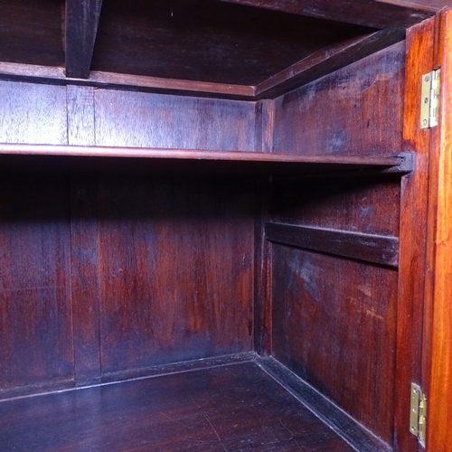 1347 - A Chinese hardwood design side cabinet, with relief carved panelled doors, on plinth base, W120cm, H... 