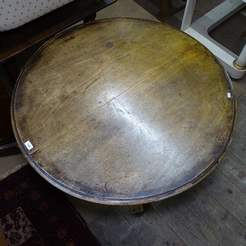 1356 - 19th century mahogany circular tilt-top breakfast table, on trefoil platform base, W104cm, H73cm