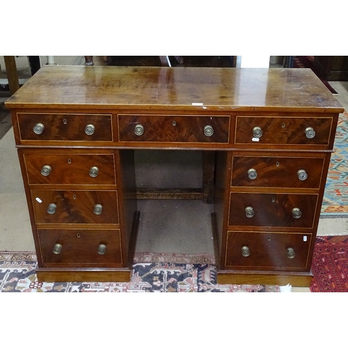 1361 - An Edwardian mahogany twin-pedestal writing desk, with 9 short fitted drawers, W122cm, H84cm