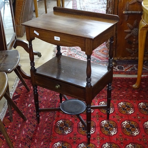 1362 - A Georgian mahogany side table, short raised gallery, with single drawer on turned legs, W51cm, H80c... 