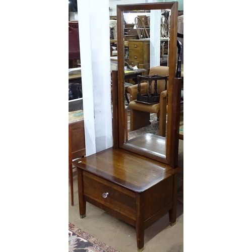 1378 - A teak-framed cheval mirror with drawer-fitted base, W70cm, H164cm