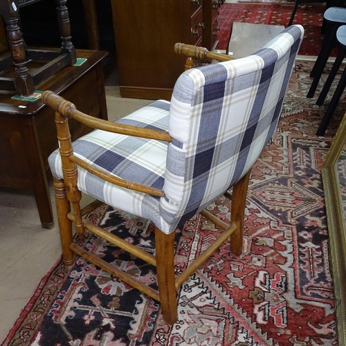 1382 - An Antique oak and upholstered Sussex design chair