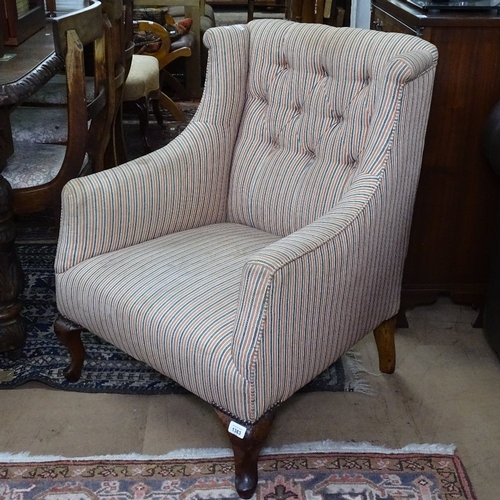 1383 - A small Victorian button-back upholstered armchair on cabriole legs