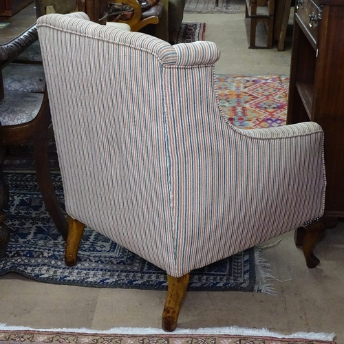 1383 - A small Victorian button-back upholstered armchair on cabriole legs