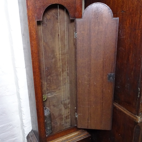 1386 - An 18th century 8-day clock, with arch-top painted dial and 2 subsidiary dials, in a cross-banded oa... 