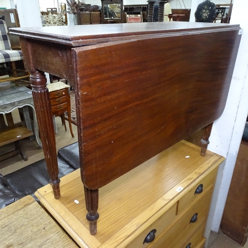 1392 - A 19th century mahogany single drop leaf table, end frieze drawer, on fluted legs, W92cm, H72cm