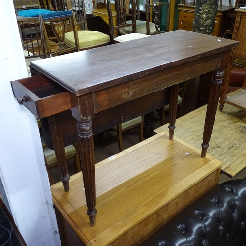 1392 - A 19th century mahogany single drop leaf table, end frieze drawer, on fluted legs, W92cm, H72cm