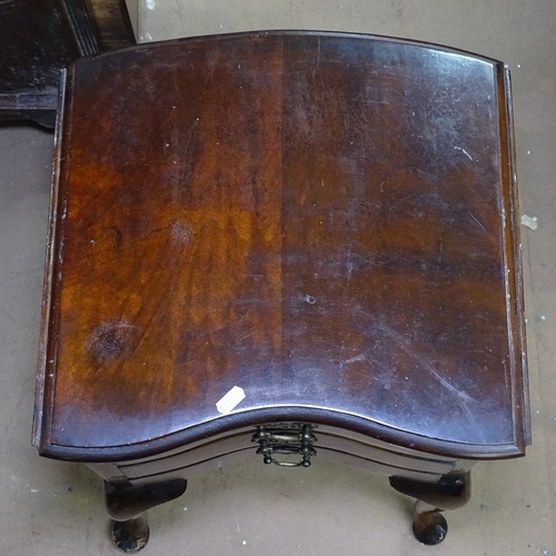 1398 - A 1930s mahogany 3-drawer drop leaf chest on cabriole legs, W40cm, H70cm