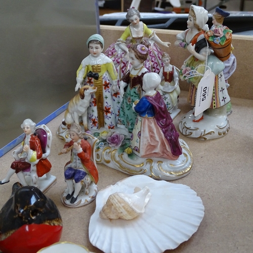 560 - Various porcelain figures, including Sitzendorf and Sevres, miniature Wedgwood teaware etc