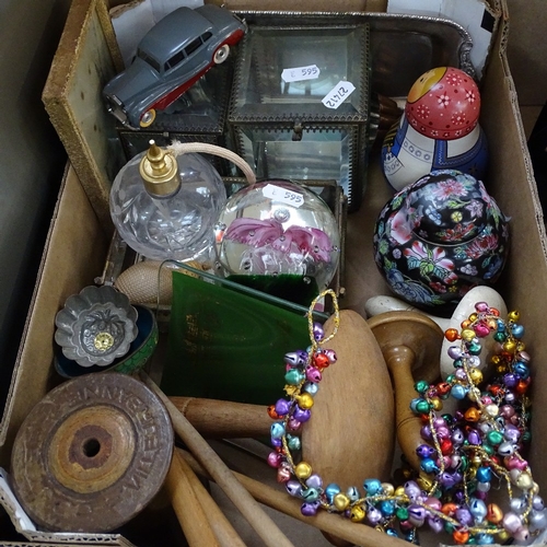 595 - Scent bottles, compact, Dinky Rolls Royce, Antique bevelled glass boxes etc