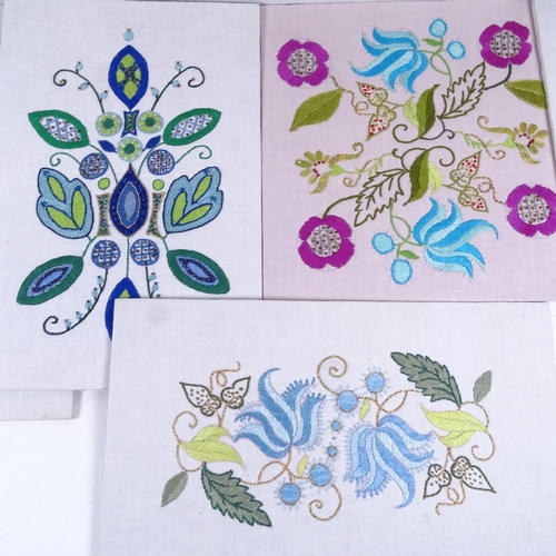 597 - 12 various mounted embroidered panels, tallest 