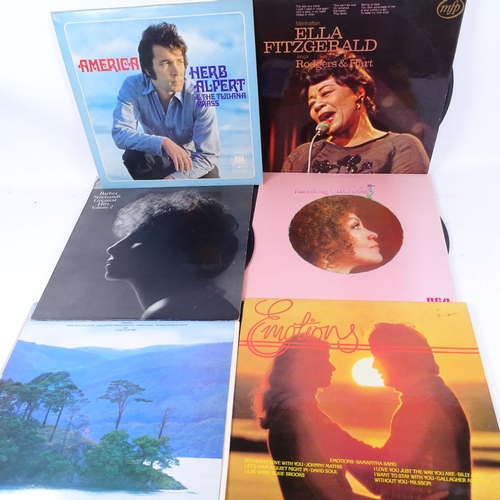 604 - A box of LPs, including Oscar Peterson, Cleo Laine, and Barbara Streisand