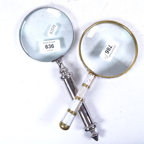 636 - Magnifying glass with plated handle, 26cm, and another smaller magnifying glass