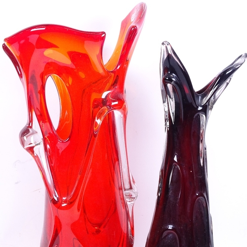 638 - A large red and clear glass Art glass vase, 45cm, and another Art glass vase