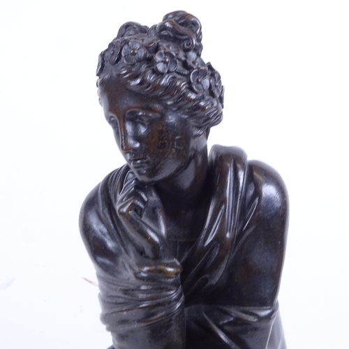 640 - A 19th century bronze figure of a Classical lady leaning on a pillar, unsigned, height 39cm