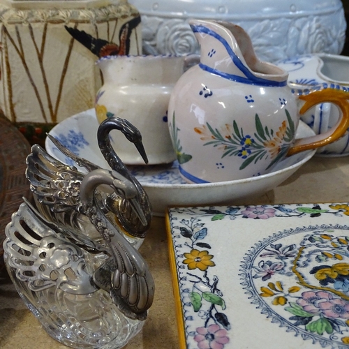 647 - David Sharp squirrel, Bretby pots and plaque, lustre biscuit barrel etc