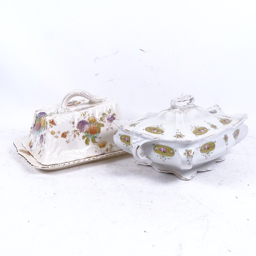 659 - An Adams vegetable tureen and cover with rose decoration, and a Victorian cheese dish and cover