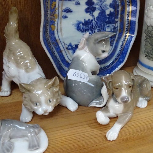 714 - 4 Lladro animals, a Sylvac Terrier, 12cm, an owl, Mocha Ware mug etc