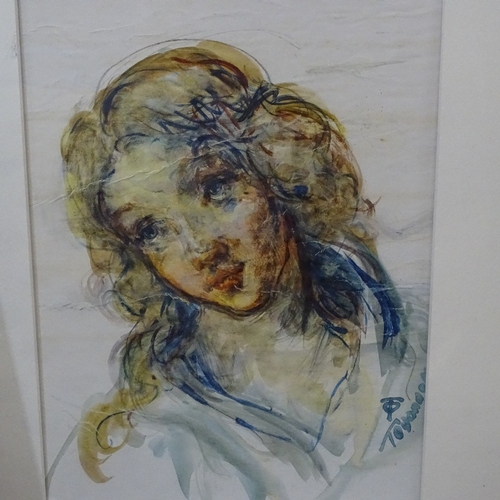 871 - T O'Donnell, 3 watercolours and drawings, Classical portraits, signed with monograms, framed (3)