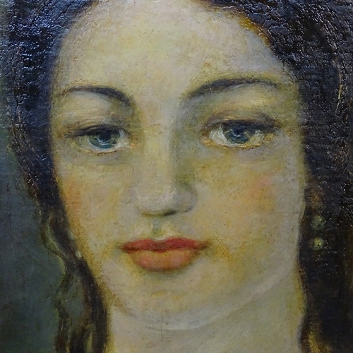 880 - 19th century oil on canvas, head and shoulders portrait of a lady, unsigned, 46cm x 36cm, framed