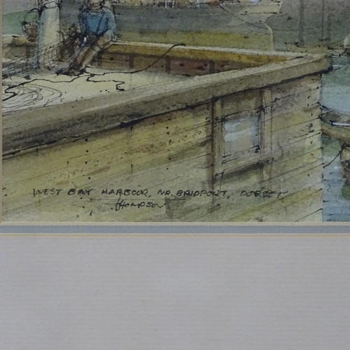 896 - Thompson, 19th century watercolour, West Bay Harbour near Bridport Dorset, signed, 25cm x 34cm, fram... 