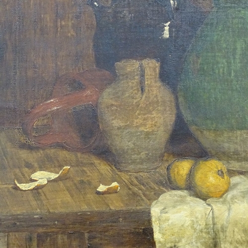 923 - John Watson Nicol (1856 - 1926), 19th century oil on canvas, still life fruit on table, signed and d... 