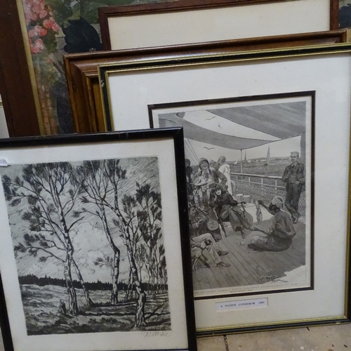 926 - Quantity of various pictures, etchings, prints and a mirror