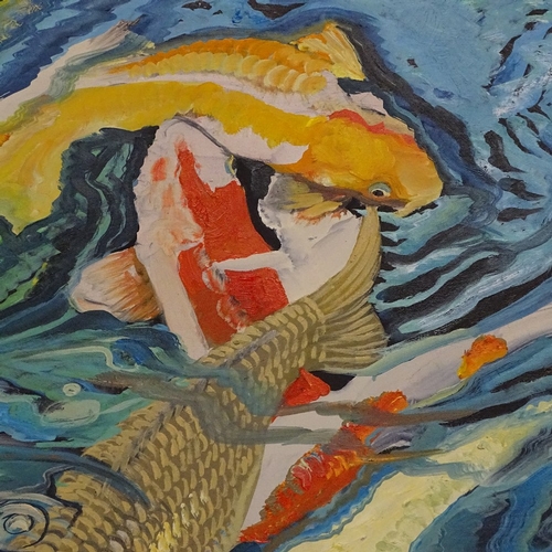 931 - Clive Fredriksson, oil on canvas, Koi carp, 60cm x 90cm, unframed