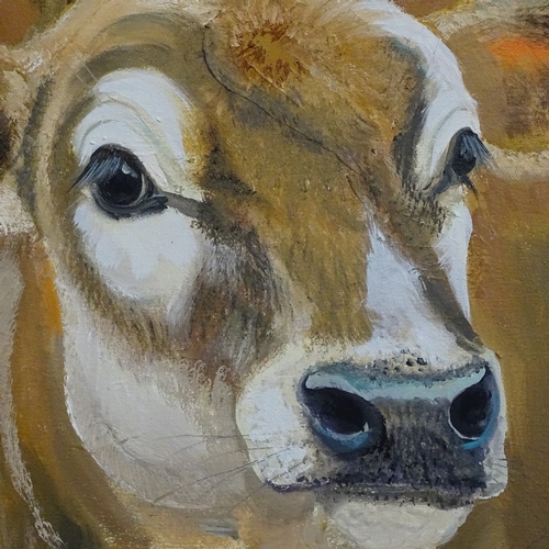 932 - Clive Fredriksson, large oil on canvas, brown cows, 76cm x 76cm, framed