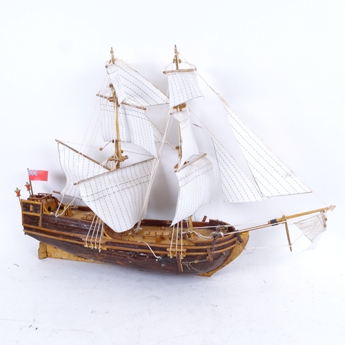 232 - 2 handmade model sailing ships with Royal Navy ensigns, longest length 50cm, height 34cm