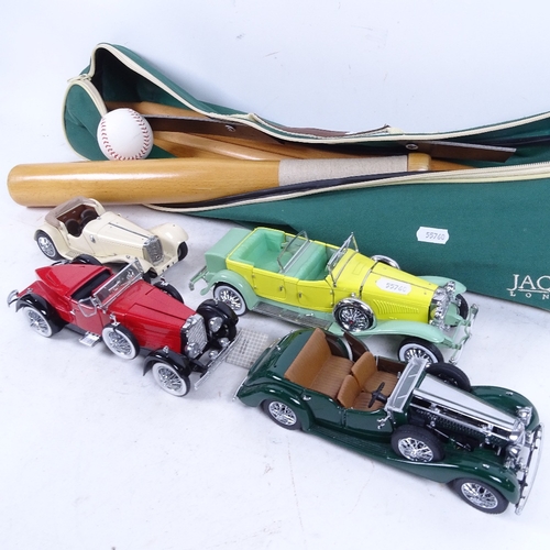 754 - A Jaques rounders set, and 4 Franklin Mint diecast Vintage cars