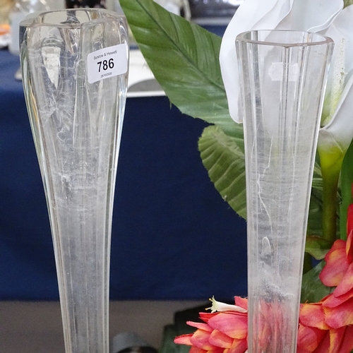 786 - 3 large hand blown glass flower vases, largest height  100cm (3)