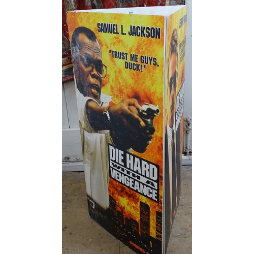 801 - An original Die Hard With A Vengeance triangular cinema foyer floor standing advertising sign, heigh... 