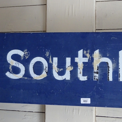 802 - A Southbury, Enfield, wall-hanging railway sign, 30cm x 210cm